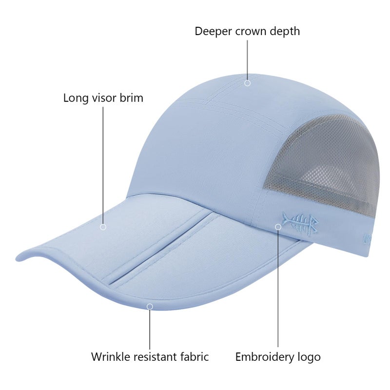 BASSDASH Folding Fishing Baseball Cap UPF 50+ Water Resistant Outdoor Portable Brim Hats for Women Men Hiking Adjustable Light Blue - Image 5