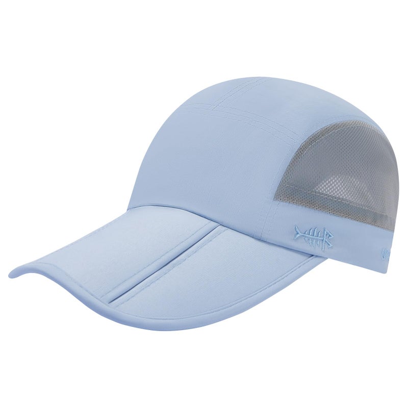 BASSDASH Folding Fishing Baseball Cap UPF 50+ Water Resistant Outdoor Portable Brim Hats for Women Men Hiking Adjustable Light Blue - Image 1