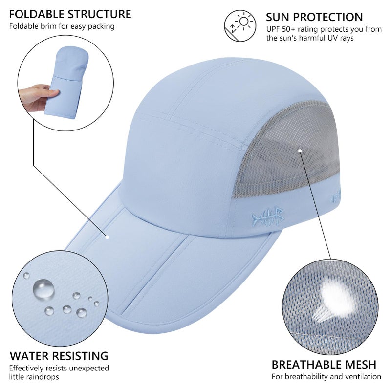 BASSDASH Folding Fishing Baseball Cap UPF 50+ Water Resistant Outdoor Portable Brim Hats for Women Men Hiking Adjustable Light Blue - Image 4