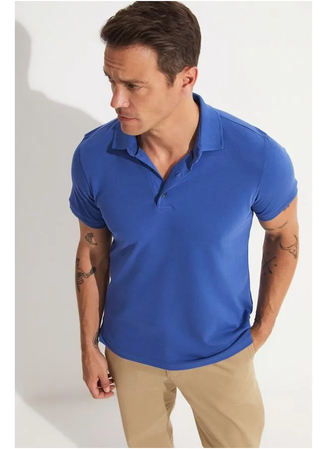 جون June Exclusive Men Slim Fit Polo Neck Short Sleeve T-shirt Indigo