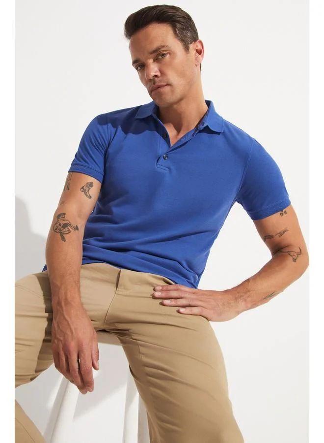 جون June Exclusive Men Slim Fit Polo Neck Short Sleeve T-shirt Indigo