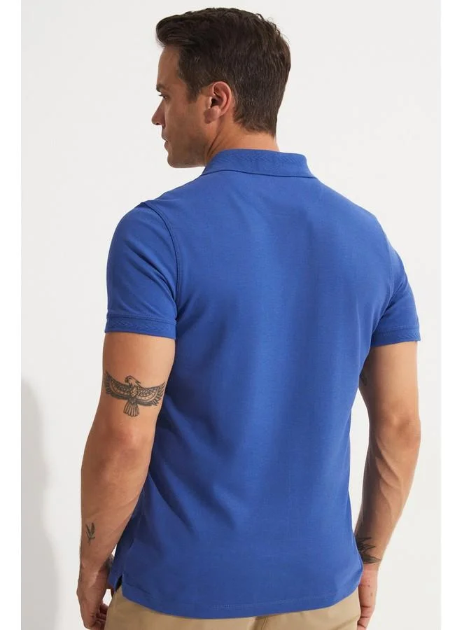 جون June Exclusive Men Slim Fit Polo Neck Short Sleeve T-shirt Indigo