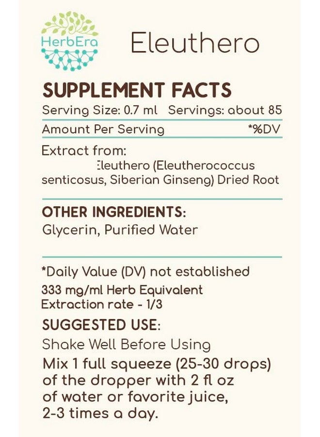 HerbEra Eleuthero B60 Alcoholfree Herbal Extract Tincture Concentrated Liquid Drops Natural (Eleutherococcus Senticosus Siberian Ginseng) 2 Fl Oz - Image 3