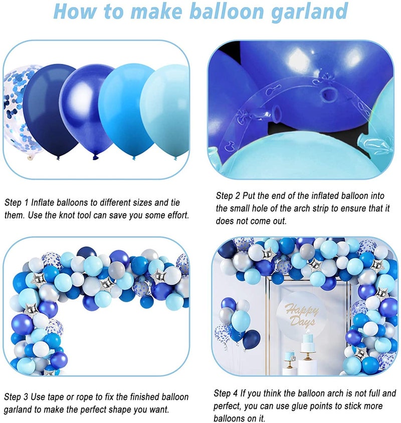 LAZYBEEE Navy Blue Balloons Arch Garland Kit, 109 Pcs Royal Light Blue Confetti Silver Star Foil Balloons for Blue Boys Birthday Wedding Party Decorations Supplies & 4Pcs Tools - Image 3