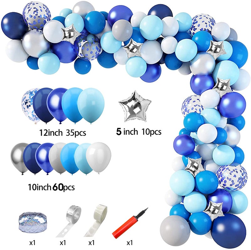 LAZYBEEE Navy Blue Balloons Arch Garland Kit, 109 Pcs Royal Light Blue Confetti Silver Star Foil Balloons for Blue Boys Birthday Wedding Party Decorations Supplies & 4Pcs Tools - Image 2