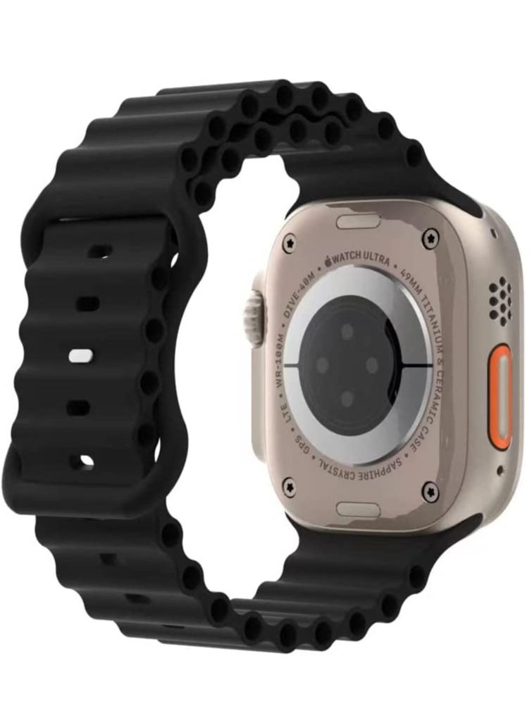 Compatible for Apple Watch Band 49mm 45mm 44mm 42mm for Men Women, Wave Shaped Silicone Sport Wristband Strap Compatible with iWatch Ultra Series 8/7/6/5/4/3/2/1 SE Black - Image 2