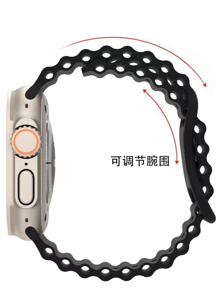 Compatible for Apple Watch Band 49mm 45mm 44mm 42mm for Men Women, Wave Shaped Silicone Sport Wristband Strap Compatible with iWatch Ultra Series 8/7/6/5/4/3/2/1 SE Black - Image 4