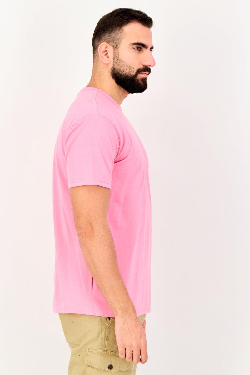 Tailorbyrd Men Crew Neck Short Sleeve Embroidered Logo T-Shirt, Flamingo Pink - Image 2