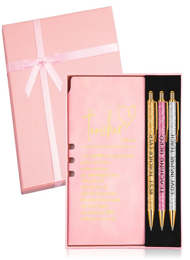 Gosodeny 5 Pcs Teacher Appreciation Gift Thank You Gift for Teacher Journal with Pen Set Pink Inspirational Leather Journal with 3 Ballpoint Pens Box Employee Appreciation Gifts - Image 1