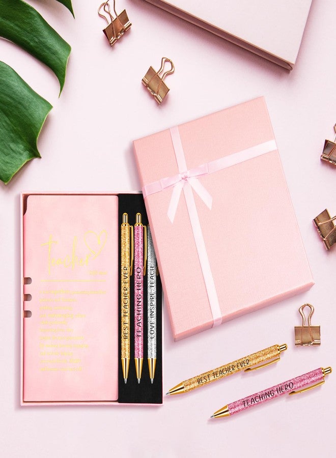 Gosodeny 5 Pcs Teacher Appreciation Gift Thank You Gift for Teacher Journal with Pen Set Pink Inspirational Leather Journal with 3 Ballpoint Pens Box Employee Appreciation Gifts - Image 3