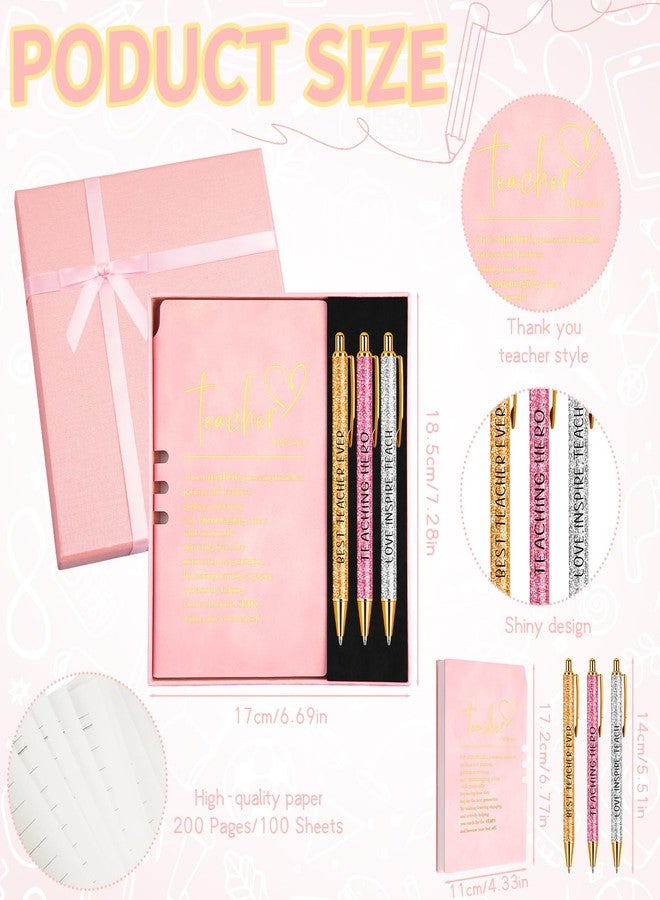 Gosodeny 5 Pcs Teacher Appreciation Gift Thank You Gift for Teacher Journal with Pen Set Pink Inspirational Leather Journal with 3 Ballpoint Pens Box Employee Appreciation Gifts - Image 2