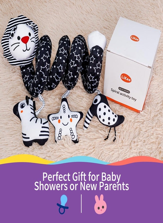 LiKee Spiral Car Seat Toys for Babies 0-6 Months, Black High Contrast Plush Hanging Baby Stroller Toys, Crib & Carseat Sensory Activity for Newborn, Ages 0+ Years 6-12 Month Infants Boy Girl Gifts - Image 4