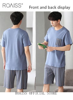 roaiss 2-Piece Pajama Set Men's Modal Short-Sleeved T-Shirt Short Pants Sets Stripe Pattern Sleepwear Nightgown Male Loose Spring Summer Thin Loungewear Home Clothes Green  - Image 3