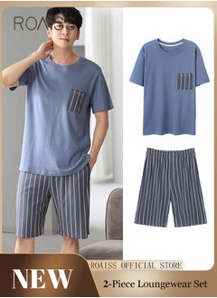 roaiss 2-Piece Pajama Set Men's Modal Short-Sleeved T-Shirt Short Pants Sets Stripe Pattern Sleepwear Nightgown Male Loose Spring Summer Thin Loungewear Home Clothes Green  - Image 2