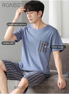 roaiss 2-Piece Pajama Set Men's Modal Short-Sleeved T-Shirt Short Pants Sets Stripe Pattern Sleepwear Nightgown Male Loose Spring Summer Thin Loungewear Home Clothes Green  - Image 4