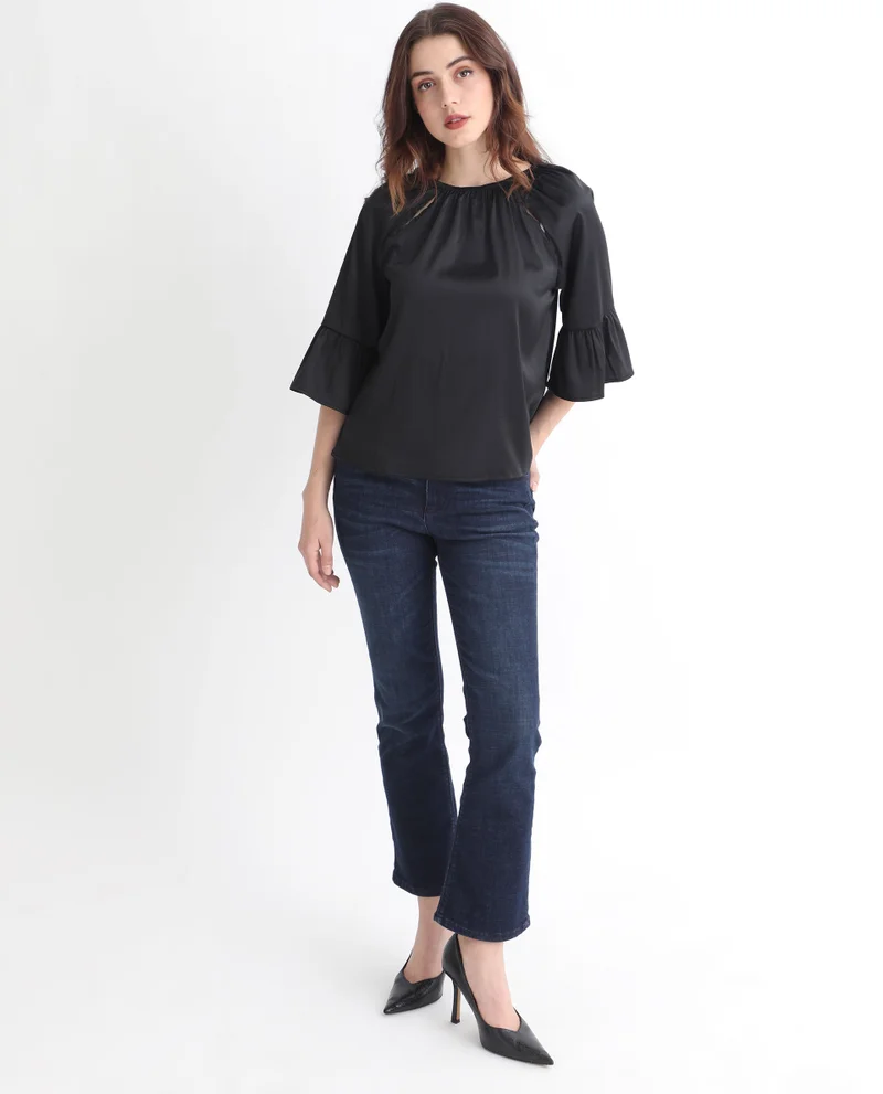 Rareism Women's Relaxed Fit Raglan Sleeve Tie-Up Top