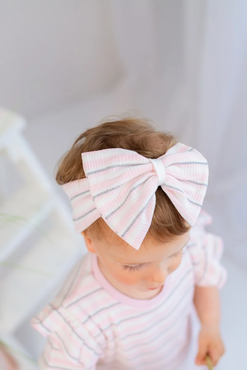 مينينو Baby Girl Pink Glittery Shoulder Ruffle Jumpsuit and Hairband Set (3-24 MONTH)