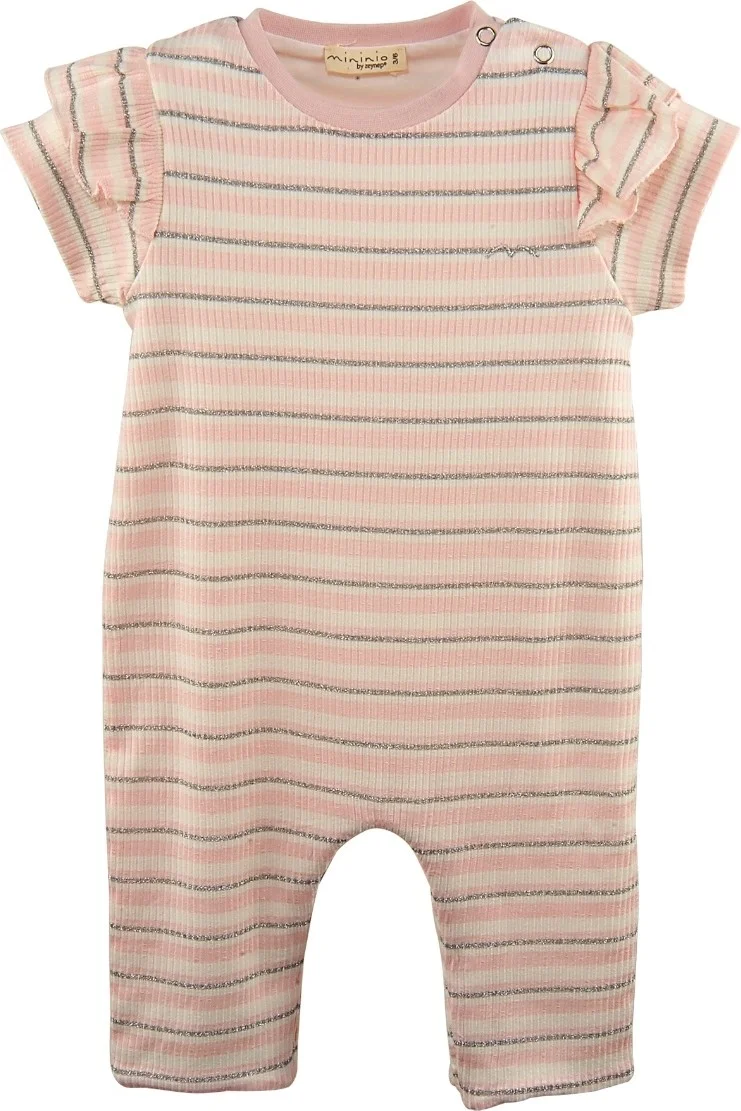 مينينو Baby Girl Pink Glittery Shoulder Ruffle Jumpsuit and Hairband Set (3-24 MONTH)