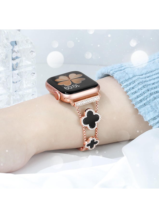 O Ozone Metal Watch Band For Apple Watch Series 10 9 8 7 6 5 4 SE, 38/40/41/42mm Sparkle Diamond Cute 4 Leaf Clover Dressy Band Women -RoseGold/Black  - Image 5
