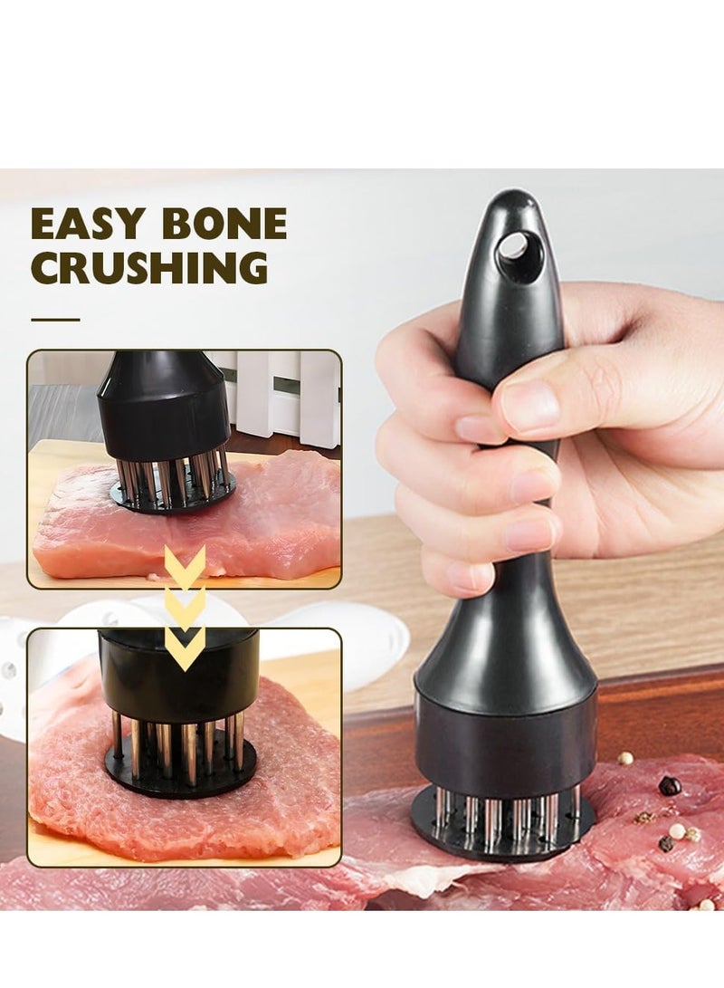 مطرقة تطرية لحوم من الفولاذ المقاوم للصدأ، أدوات مطبخ جديدة 2025، مطرقة تطرية مع 21 شفرة إبرية فائقة الحدة، أداة تطرية للدجاج والستيك ولحم البقر للشواء (أسود) - Image 2