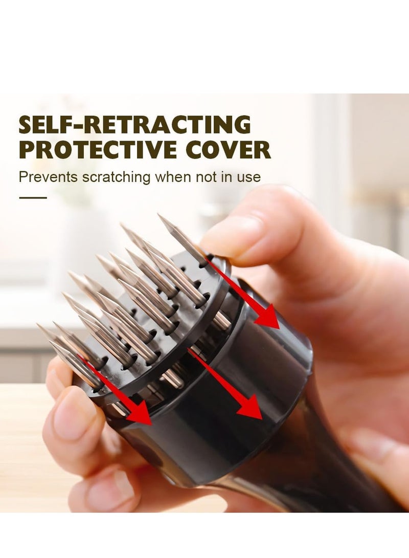 مطرقة تطرية لحوم من الفولاذ المقاوم للصدأ، أدوات مطبخ جديدة 2025، مطرقة تطرية مع 21 شفرة إبرية فائقة الحدة، أداة تطرية للدجاج والستيك ولحم البقر للشواء (أسود) - Image 3