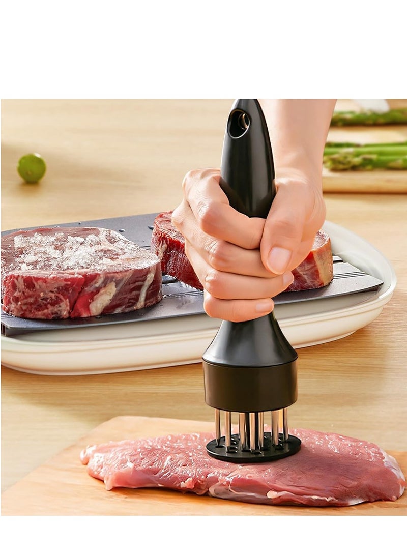مطرقة تطرية لحوم من الفولاذ المقاوم للصدأ، أدوات مطبخ جديدة 2025، مطرقة تطرية مع 21 شفرة إبرية فائقة الحدة، أداة تطرية للدجاج والستيك ولحم البقر للشواء (أسود) - Image 5