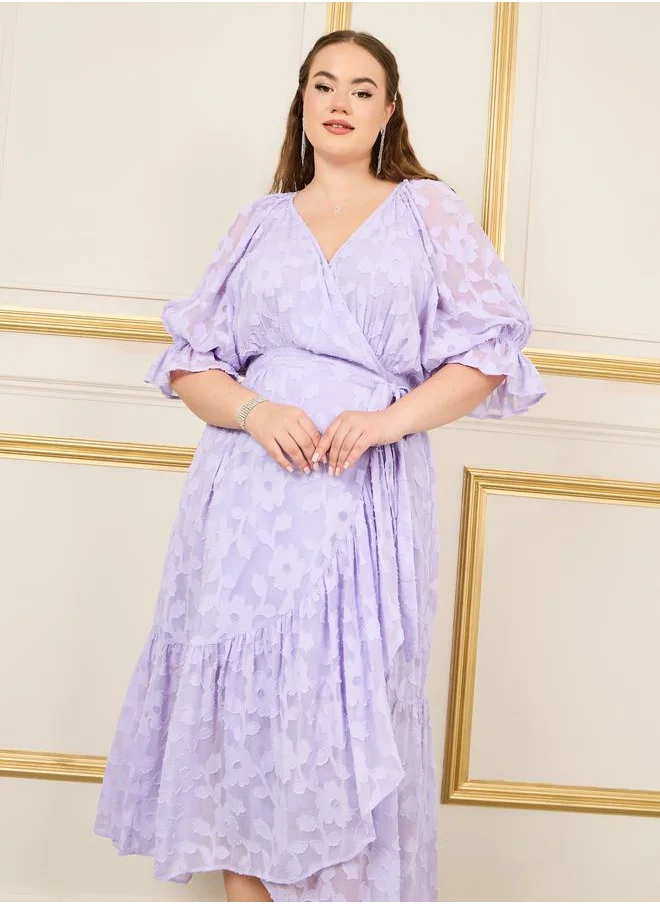 ستايلي Plus Floral Burnout Texture Wrap Maxi Dress