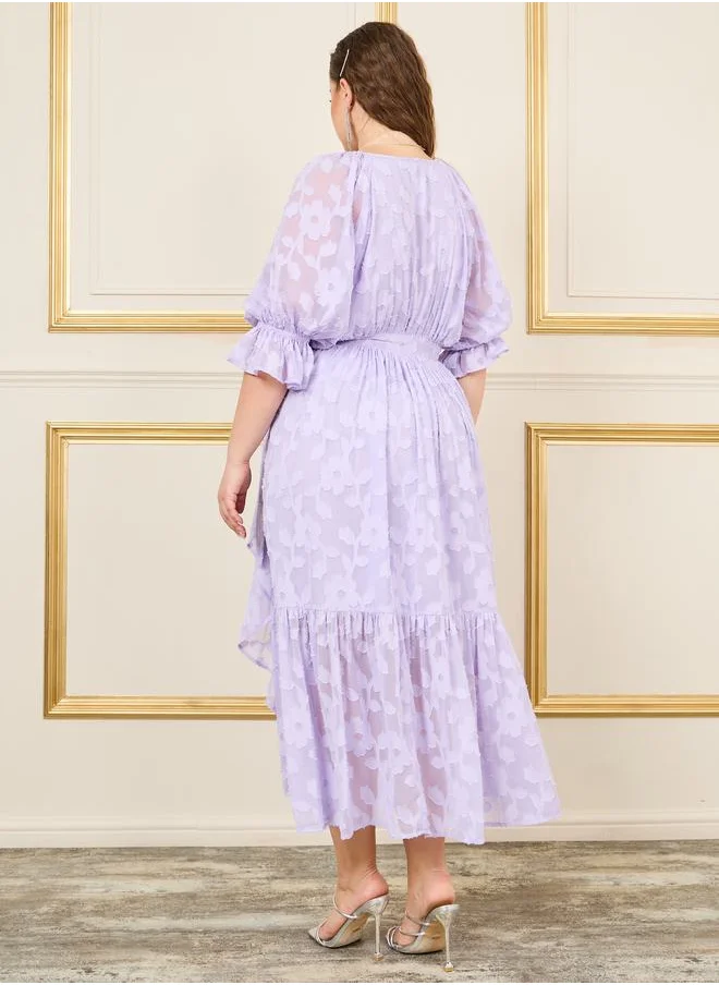 Styli Plus Floral Burnout Texture Wrap Maxi Dress