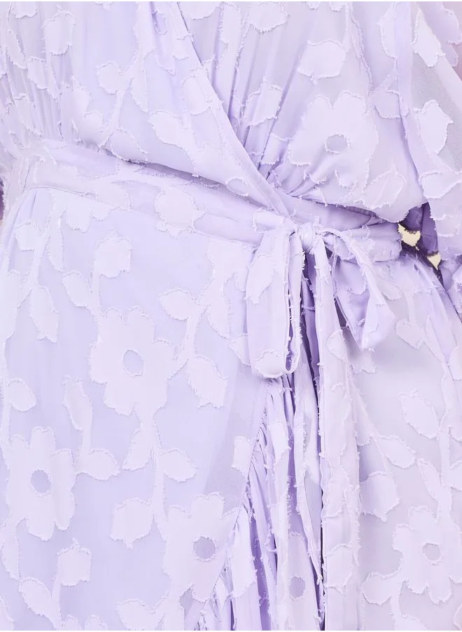 Styli Plus Floral Burnout Texture Wrap Maxi Dress