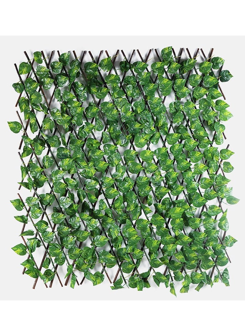 LINGWEI Bamboo Wooden Fence with Artificial Plants Green Ivy Leaves Expandable Wicker For Home Garden Wall Decoration 4pcs  - Image 1