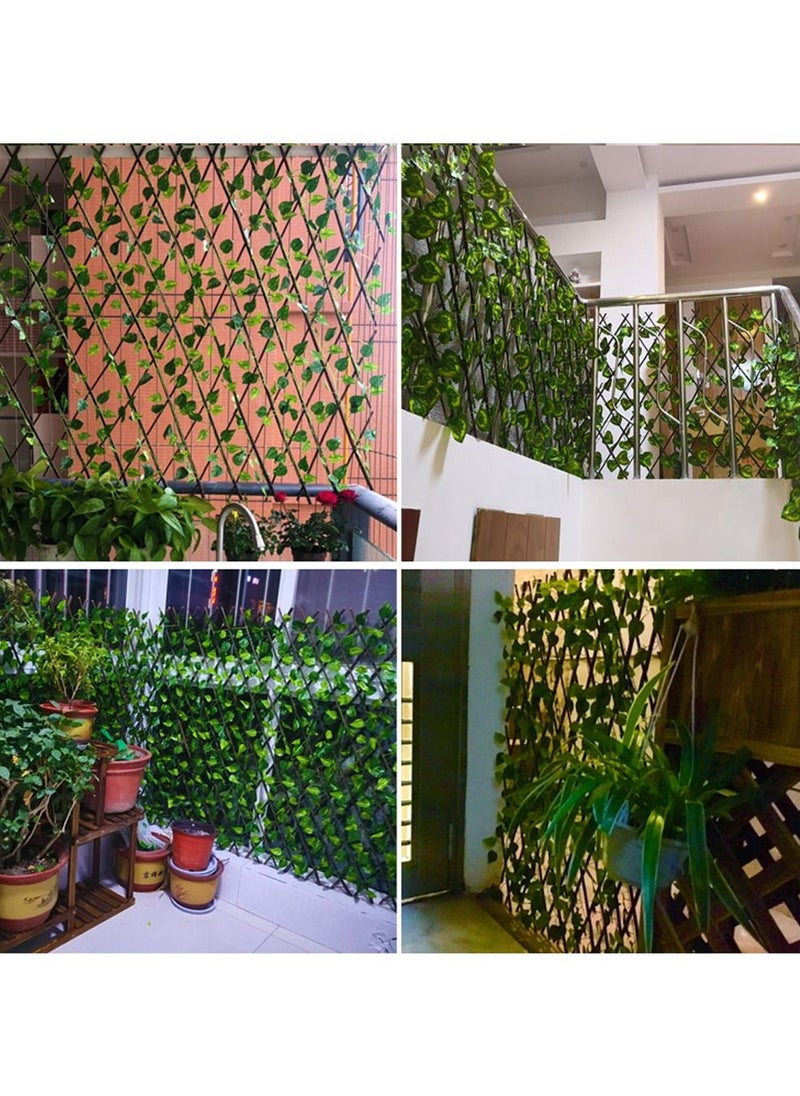 LINGWEI Bamboo Wooden Fence with Artificial Plants Green Ivy Leaves Expandable Wicker For Home Garden Wall Decoration 4pcs  - Image 3
