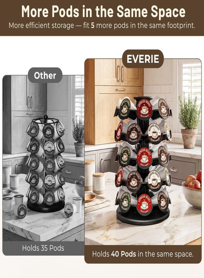 EVERIE Coffee Pod Carousel Organizer for Countertop, Holds 40 Single-Serve Coffee Pods, Smooth 360° Rotating Holder, Space-Saving Coffee Station Storage, Compact 8" x 8" x 12.4" - Image 2