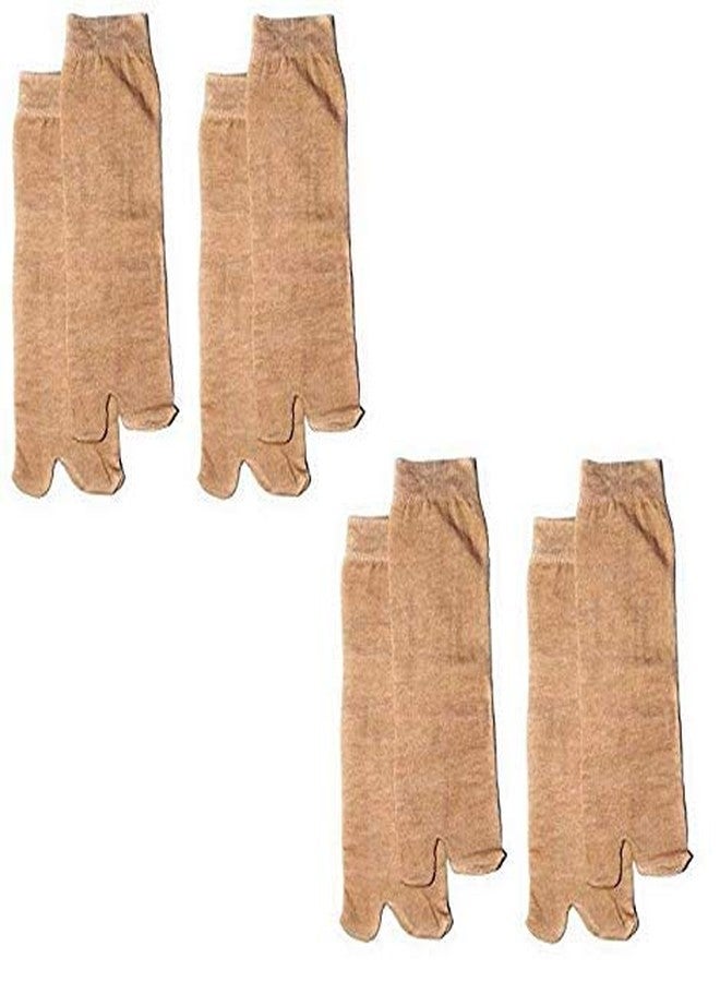 Malvina Girl's Formal Plain Cotton Ankle Length Winter Thumb Socks (Fawn)-(Pack of 4) - Image 1