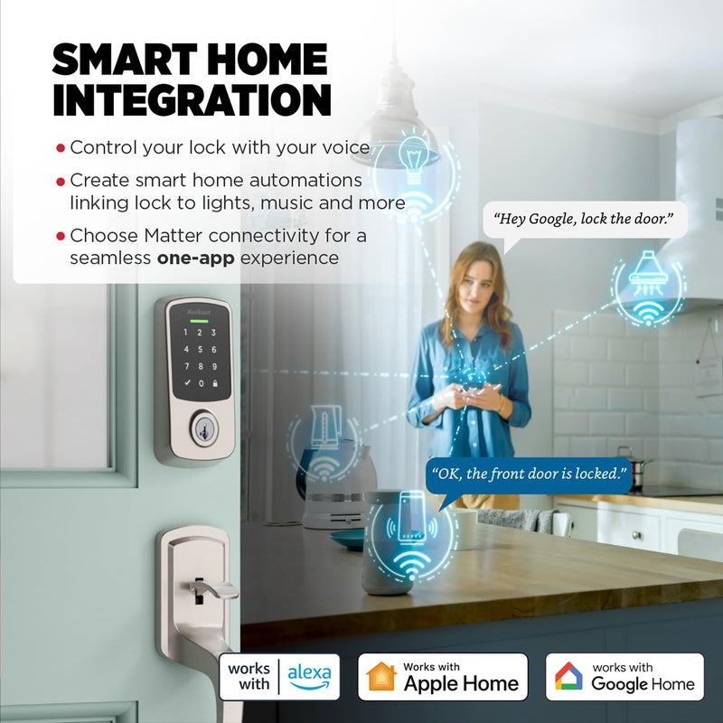 Kwikset Aura Reach Smart Lock Matter and Bluetooth Enabled Keyless Entry Door Lock Deadbolt, Proximity Wakeup, Geofence Auto-Unlock Satin Nickel - Image 5