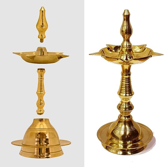 SATVIK 7 Inch Standing Brass Kerala Samai Diwali Deepak for Puja Traditional Panchmahal Pooja Deepam Diya Oil Lamp Kutthu Vilakku Dia Deepawali Return Gift Item - Image 3