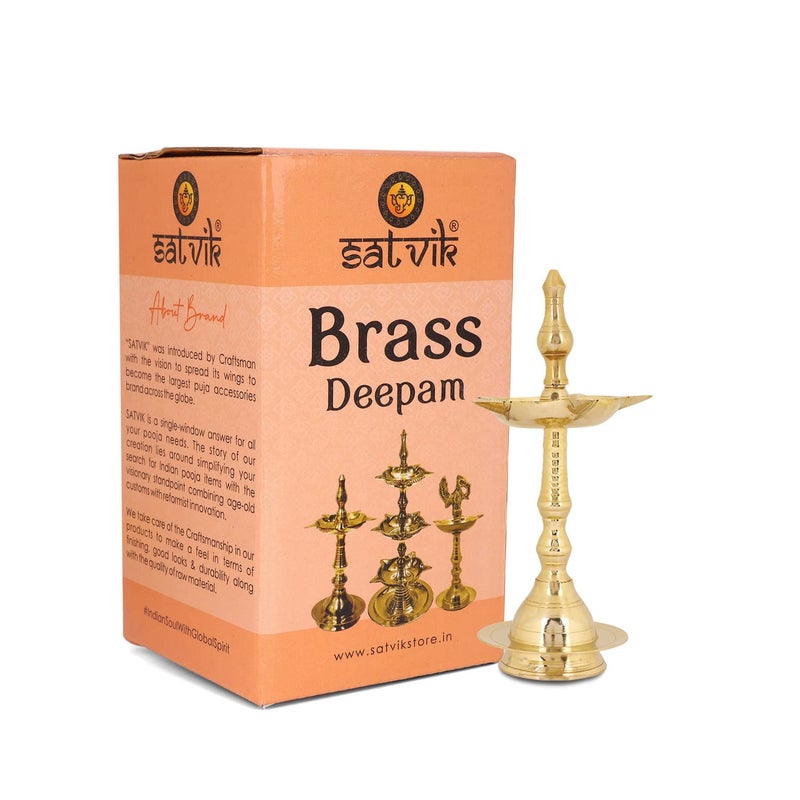 SATVIK 7 Inch Standing Brass Kerala Samai Diwali Deepak for Puja Traditional Panchmahal Pooja Deepam Diya Oil Lamp Kutthu Vilakku Dia Deepawali Return Gift Item - Image 4