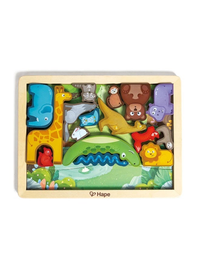 Hape مجموعة أحجية حيوانات مملكة 3D 2 في 1 من هابي (22 قطعة) - Image 2