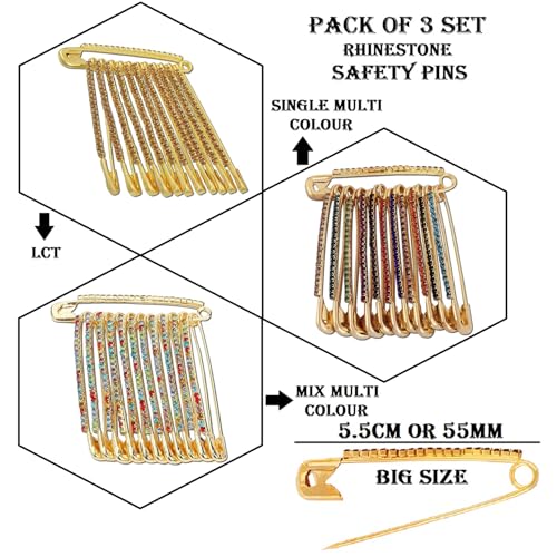 VAMA Multicolor Rhinestone Safety Pins Brooches Sweater Shawl Clips Faux Crystal Brooches Shiny Brooch Pins for Clothing Dress Pants Skirt Dressing Accessories (Multicolor Saree Pin Bulk) - Image 2