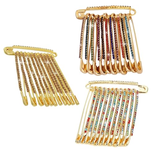 VAMA Multicolor Rhinestone Safety Pins Brooches Sweater Shawl Clips Faux Crystal Brooches Shiny Brooch Pins for Clothing Dress Pants Skirt Dressing Accessories (Multicolor Saree Pin Bulk) - Image 1