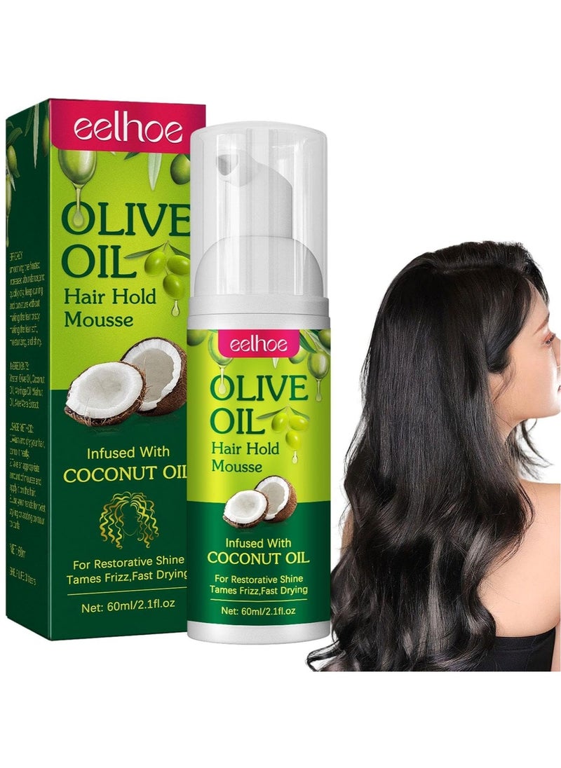 EELHOE Olive oil | Organic olive oil styling foam 60 ml | Hair styling mousse for curly hair | Long-lasting frizz control hair setting - Boosts the  - Image 3
