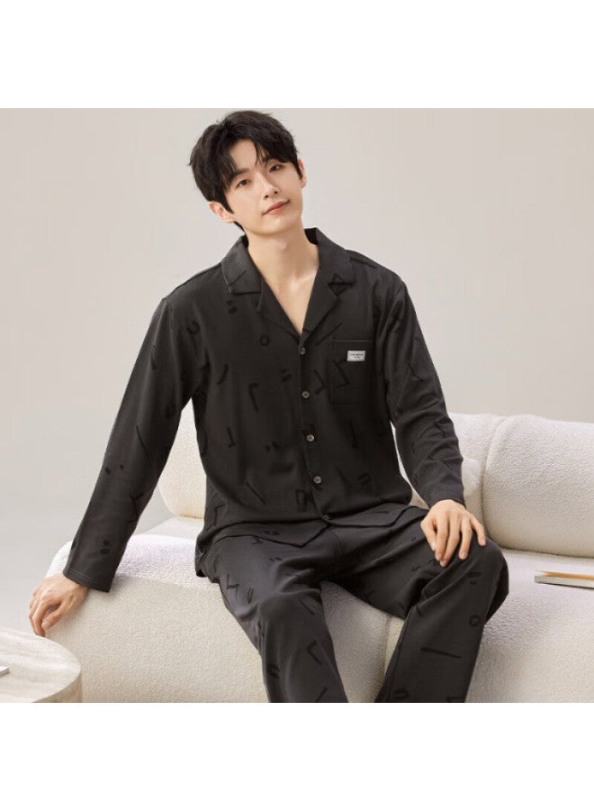 Kj New Men's Pajamas Long Sleeve Long Pants Casual Cardigan High-end Homewear Men's Red Gift Box For Birth Year Gift To Boyfriend - Image 1
