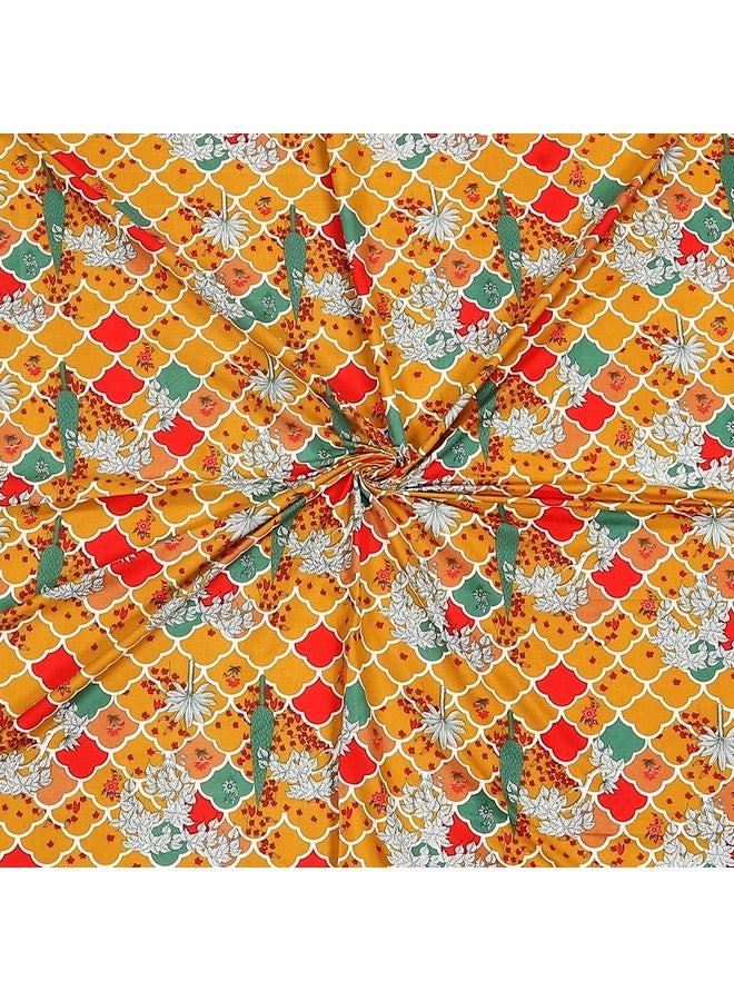 Status Contract Cotton Rich Jaipuri Rajasthani Double Bedsheet with 2 Pillow Covers for Bed Room, Home, Hotel-120 GSM (Yellow) - Image 3