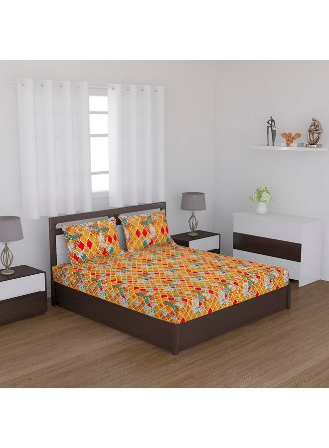 Status Contract Cotton Rich Jaipuri Rajasthani Double Bedsheet with 2 Pillow Covers for Bed Room, Home, Hotel-120 GSM (Yellow) - Image 2