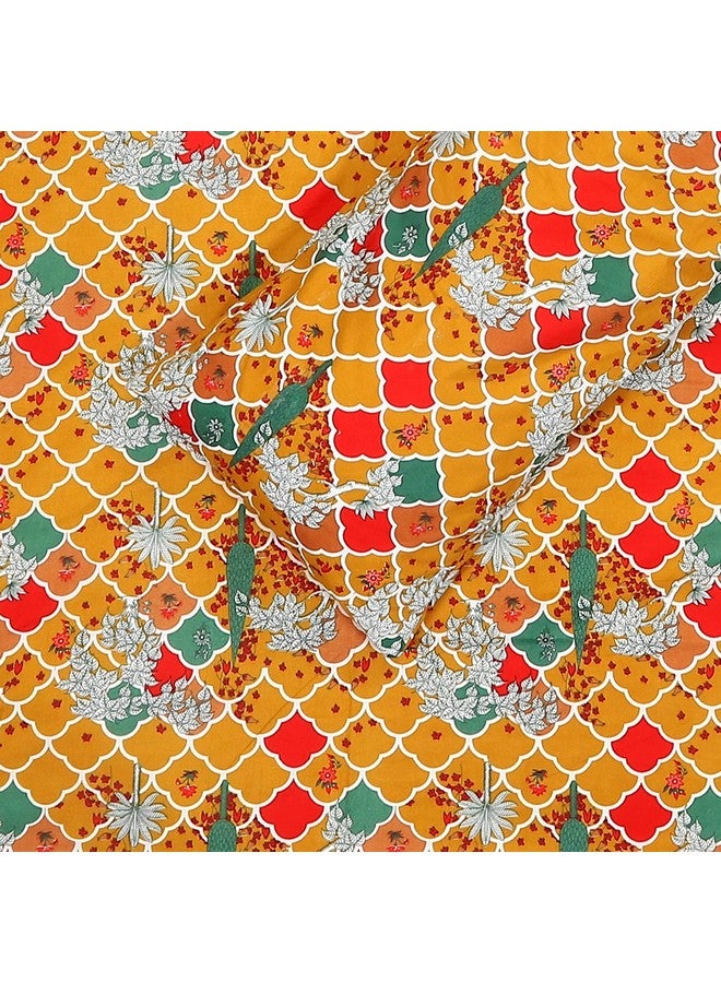 Status Contract Cotton Rich Jaipuri Rajasthani Double Bedsheet with 2 Pillow Covers for Bed Room, Home, Hotel-120 GSM (Yellow) - Image 4