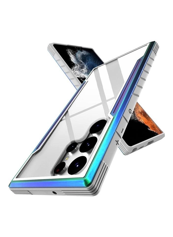 JOWAY - Samsung Galaxy S22 Ultra Heavy Duty Defender Case Rugged Anti-Drop Clear Back Cover with Shockproof Hybrid Metal and TPU Bumper Frame Aurora - Image 1