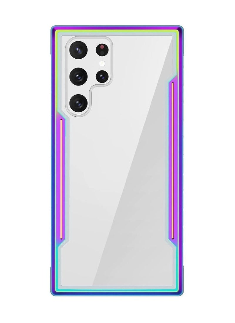 JOWAY - Samsung Galaxy S22 Ultra Heavy Duty Defender Case Rugged Anti-Drop Clear Back Cover with Shockproof Hybrid Metal and TPU Bumper Frame Aurora - Image 1