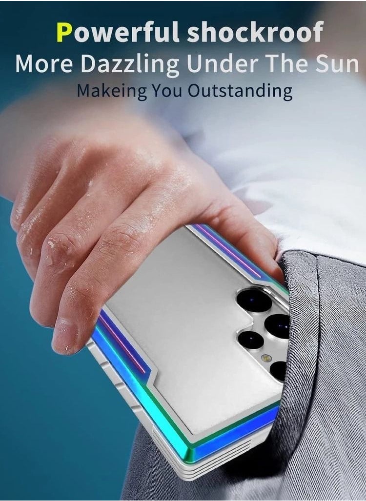 JOWAY - Samsung Galaxy S22 Ultra Heavy Duty Defender Case Rugged Anti-Drop Clear Back Cover with Shockproof Hybrid Metal and TPU Bumper Frame Aurora - Image 1