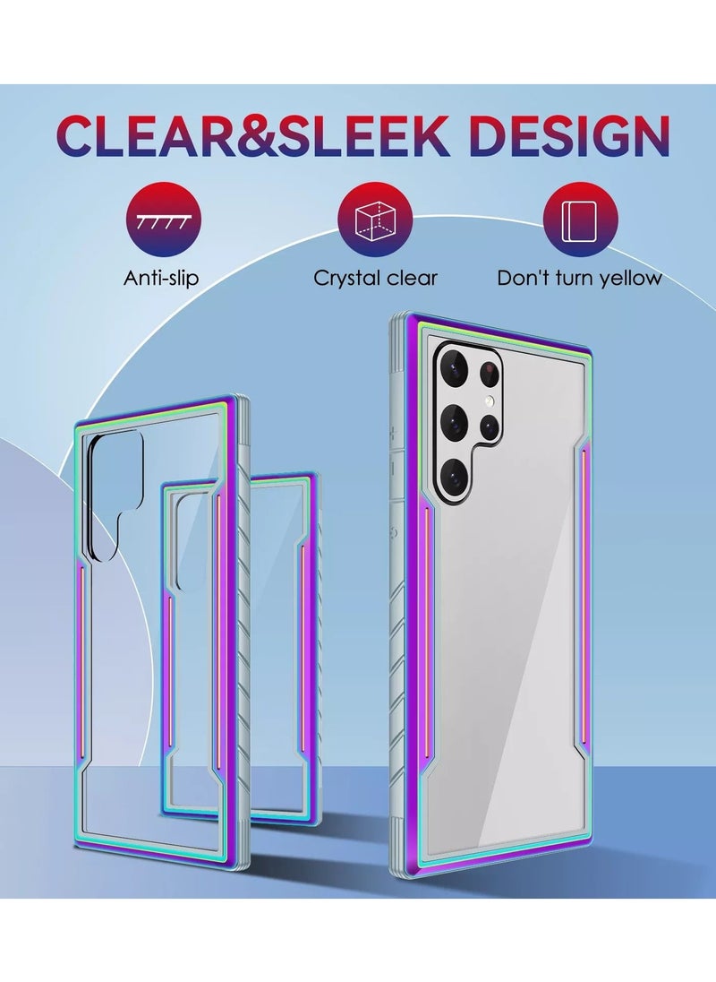 JOWAY - Samsung Galaxy S22 Ultra Heavy Duty Defender Case Rugged Anti-Drop Clear Back Cover with Shockproof Hybrid Metal and TPU Bumper Frame Aurora - Image 1