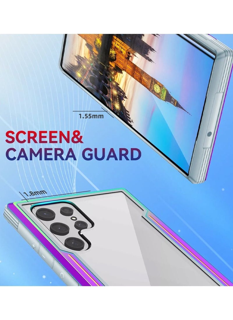 JOWAY - Samsung Galaxy S22 Ultra Heavy Duty Defender Case Rugged Anti-Drop Clear Back Cover with Shockproof Hybrid Metal and TPU Bumper Frame Aurora - Image 1