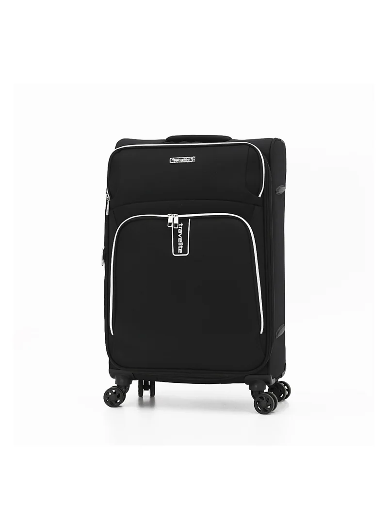 ترافلايت TRAVELITE Luggage Set of 3 – Softshell Trolley Bags with Secure Lock, Multi-Compartment Storage & Spinner Wheels,Black(S-20",M-24",L-28")